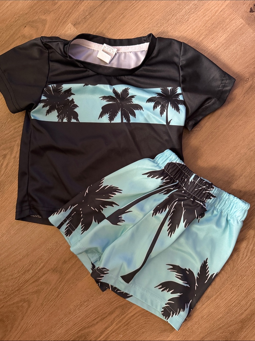 Toddler two piece Black and Aqua Palm Tree Swim Set